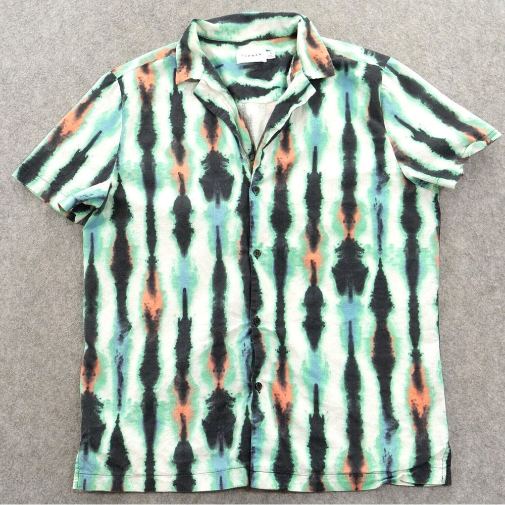 Topman Teal and Coral Striped Men's Shirt